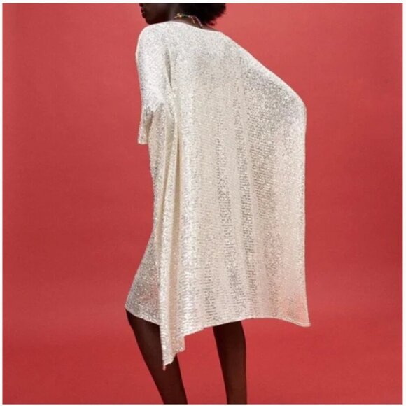 Zara Women’s Sequin Knit Ecru Cape - Picture 2 of 12